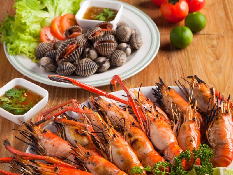 Thai Grilled Seafood Prawn Shrimp and Cockle Thai Grilled Seafood Prawn Shrimp and Cockle